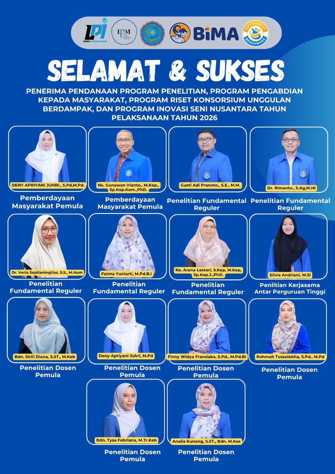 Dosen Prodi Manajemen FEB UMPRI Raih Hibah Penelitian BIMA 2026 Skema Penelitian Fundamental Reguler